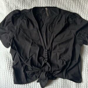 Zara black cropped front tie top
